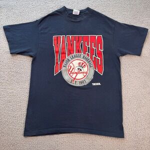 Vintage 90s New York Yankees T Shirt Navy Single Stitch XL USA Made MLB Trench
